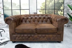 Chesterfield 2-Sitzer Sofa 150cm antik braun Microfaser Federkern Knopfheftung