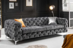 Chesterfield 3-Sitzer Sofa MODERN BAROCK 235cm dunkelgrau Samt Federkern Metallfüße