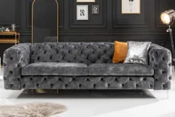 Chesterfield 3-Sitzer Sofa MODERN BAROCK 235cm dunkelgrau Samt Federkern Metallfüße