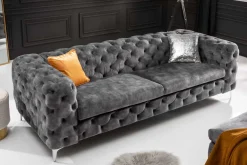 Chesterfield 3-Sitzer Sofa MODERN BAROCK 235cm dunkelgrau Samt Federkern Metallfüße
