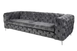 Chesterfield 3-Sitzer Sofa MODERN BAROCK 235cm dunkelgrau Samt Federkern Metallfüße