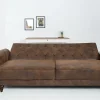 Chesterfield 3-Sitzer Sofa MAISON BELLE AFFAIRE 220cm antik braun Microfaser mit Schlaffunktion