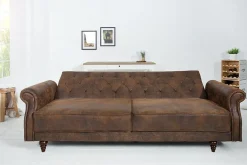 Chesterfield 3-Sitzer Sofa MAISON BELLE AFFAIRE 220cm antik braun Microfaser mit Schlaffunktion