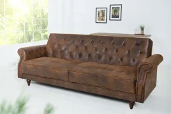Chesterfield 3-Sitzer Sofa MAISON BELLE AFFAIRE 220cm antik braun Microfaser mit Schlaffunktion