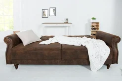 Chesterfield 3-Sitzer Sofa MAISON BELLE AFFAIRE 220cm antik braun Microfaser mit Schlaffunktion