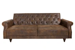 Chesterfield 3-Sitzer Sofa MAISON BELLE AFFAIRE 220cm antik braun Microfaser mit Schlaffunktion