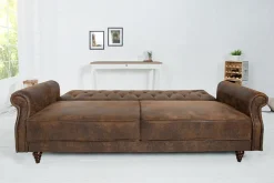 Chesterfield 3-Sitzer Sofa MAISON BELLE AFFAIRE 220cm antik braun Microfaser mit Schlaffunktion