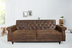 Chesterfield 3-Sitzer Sofa MAISON BELLE AFFAIRE 220cm antik braun Microfaser mit Schlaffunktion