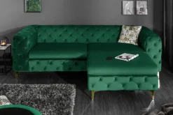 Chesterfield 3-Sitzer Sofa MODERN BAROCK 235cm smaragdgrün Samt Federkern gold Metallfüße