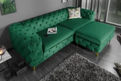Chesterfield 3-Sitzer Sofa MODERN BAROCK 235cm smaragdgrün Samt Federkern gold Metallfüße