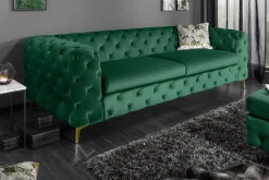 Chesterfield 3-Sitzer Sofa MODERN BAROCK 235cm smaragdgrün Samt Federkern gold Metallfüße