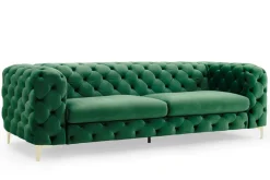 Chesterfield 3-Sitzer Sofa MODERN BAROCK 235cm smaragdgrün Samt Federkern gold Metallfüße
