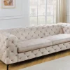 Chesterfield 3-Sitzer Sofa MODERN BAROCK 235cm champagner beige Samt Federkern