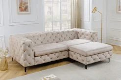 Chesterfield 3-Sitzer Sofa MODERN BAROCK 235cm champagner beige Samt Federkern