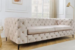 Chesterfield 3-Sitzer Sofa MODERN BAROCK 235cm champagner beige Samt Federkern