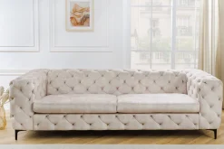 Chesterfield 3-Sitzer Sofa MODERN BAROCK 235cm champagner beige Samt Federkern
