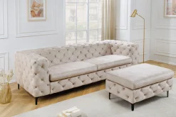 Chesterfield 3-Sitzer Sofa MODERN BAROCK 235cm champagner beige Samt Federkern