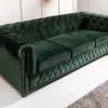 Chesterfield 3-Sitzer Sofa 205cm flaschengrün Samt Federkern Knopfheftung