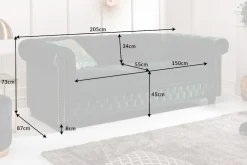 Chesterfield 3-Sitzer Sofa 205cm flaschengrün Samt Federkern Knopfheftung