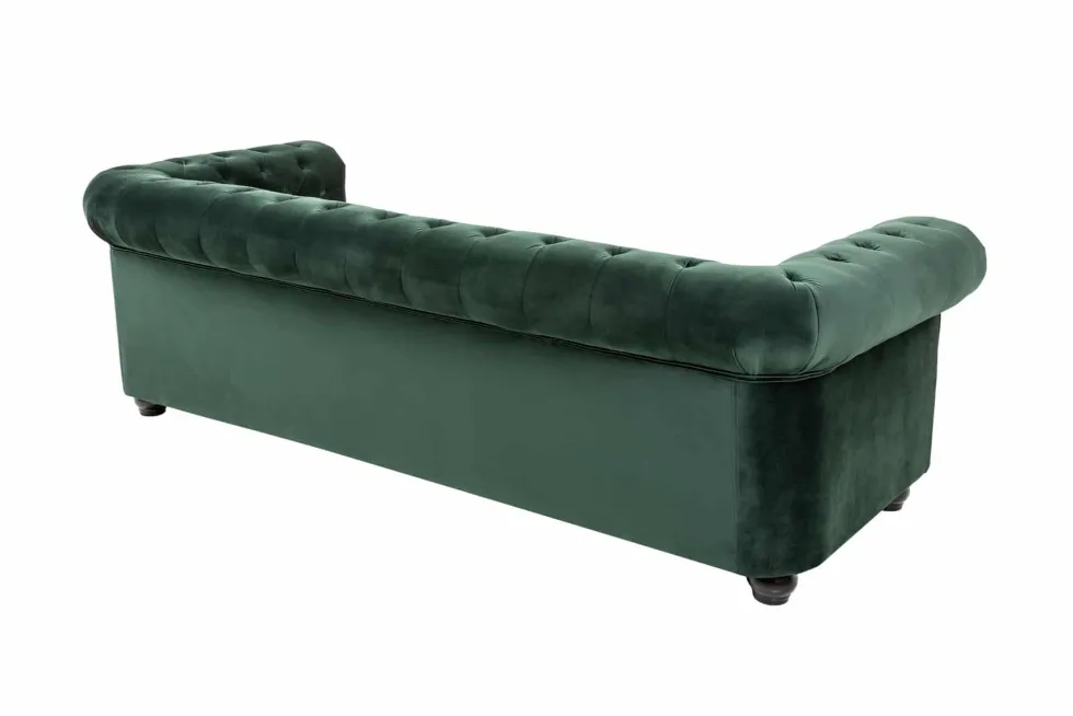 Chesterfield 3-Sitzer Sofa 205cm flaschengrün Samt Federkern Knopfheftung