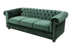 Chesterfield 3-Sitzer Sofa 205cm flaschengrün Samt Federkern Knopfheftung
