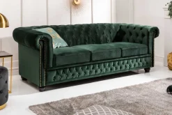 Chesterfield 3-Sitzer Sofa 205cm flaschengrün Samt Federkern Knopfheftung