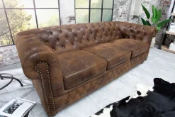 Chesterfield 3-Sitzer Sofa 205cm antik braun Microfaser Federkern Knopfheftung