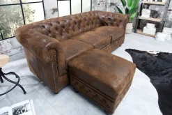 Chesterfield 3-Sitzer Sofa 205cm antik braun Microfaser Federkern Knopfheftung