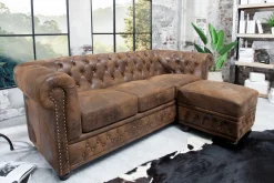 Chesterfield 3-Sitzer Sofa 205cm antik braun Microfaser Federkern Knopfheftung