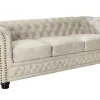 Chesterfield 3-Sitzer Sofa 200cm champagner beige Samt Federkern Knopfheftung