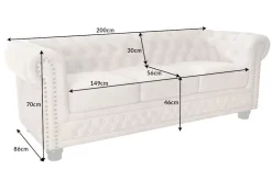 Chesterfield 3-Sitzer Sofa 200cm champagner beige Samt Federkern Knopfheftung