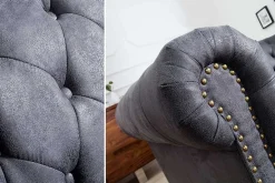 Chesterfield 2-Sitzer Sofa 150cm antik grau Microfaser Federkern Knopfheftung
