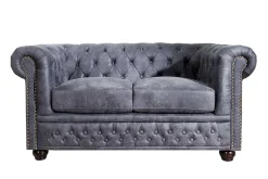 Chesterfield 2-Sitzer Sofa 150cm antik grau Microfaser Federkern Knopfheftung