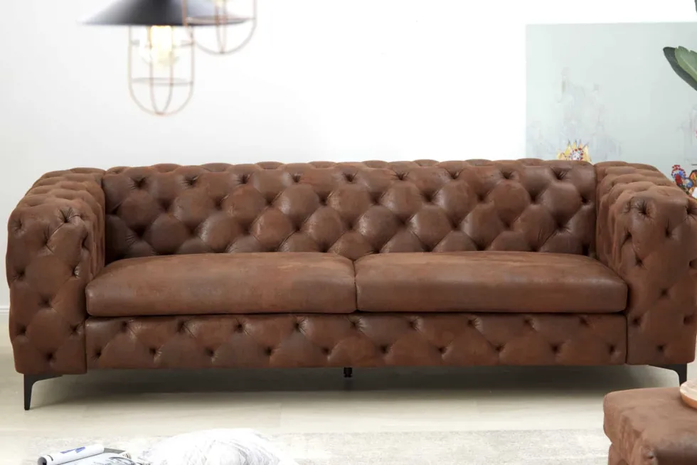 Chesterfield 3-Sitzer Sofa MODERN BAROCK 235cm antik braun Microfaser Federkern