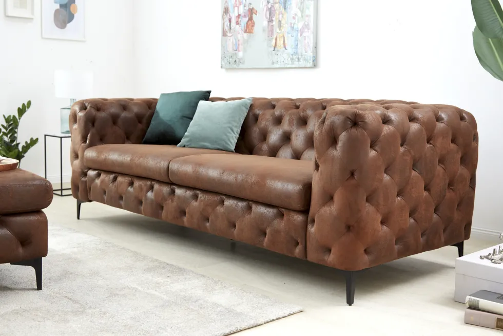 Chesterfield 3-Sitzer Sofa MODERN BAROCK 235cm antik braun Microfaser Federkern