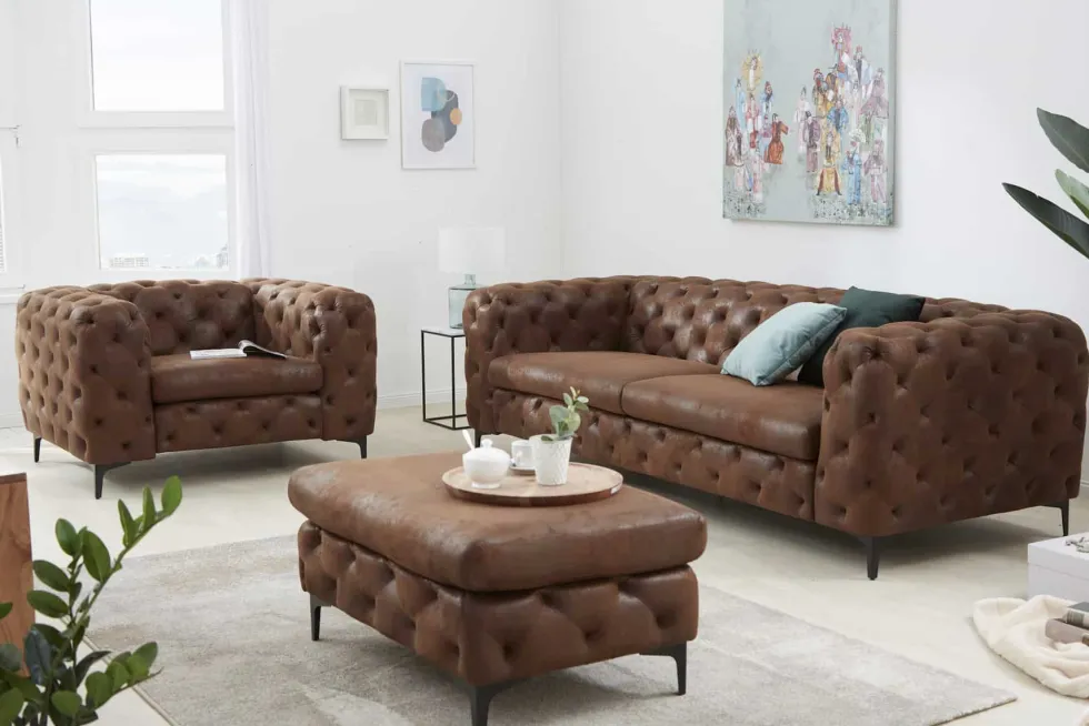 Chesterfield 3-Sitzer Sofa MODERN BAROCK 235cm antik braun Microfaser Federkern