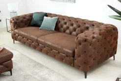 Chesterfield 3-Sitzer Sofa MODERN BAROCK 235cm antik braun Microfaser Federkern