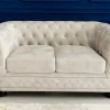 Chesterfield 2-Sitzer Sofa 150cm champagner beige Samt Federkern Knopfheftung
