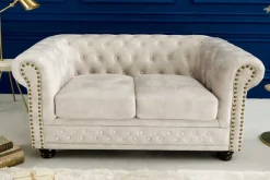 Chesterfield 2-Sitzer Sofa 150cm champagner beige Samt Federkern Knopfheftung