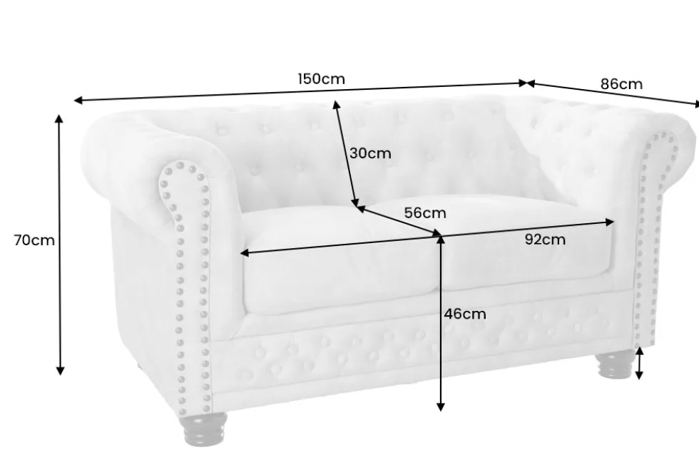 Chesterfield 2-Sitzer Sofa 150cm champagner beige Samt Federkern Knopfheftung
