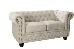 Chesterfield 2-Sitzer Sofa 150cm champagner beige Samt Federkern Knopfheftung
