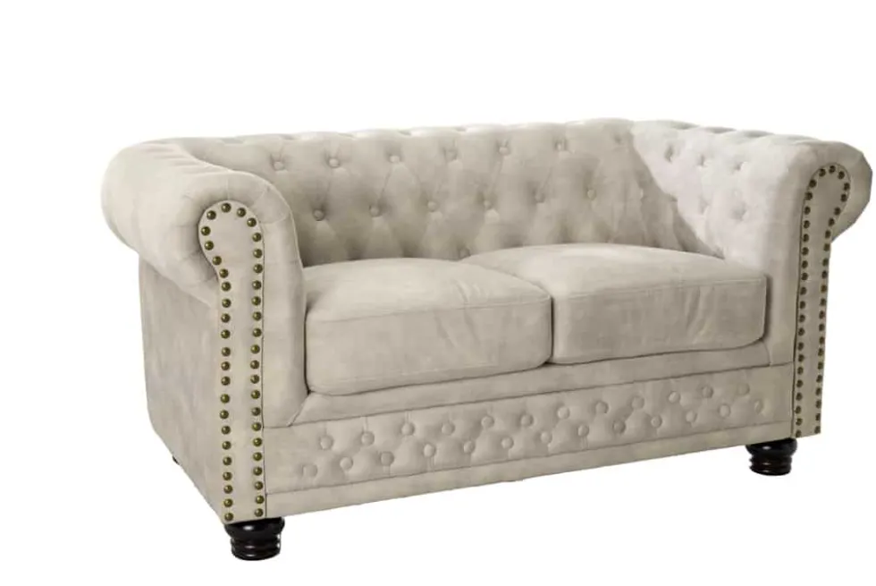 Chesterfield 2-Sitzer Sofa 150cm champagner beige Samt Federkern Knopfheftung