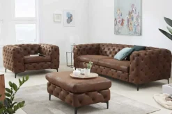 Chesterfield Sitzhocker MODERN BAROCK 90cm antik braun Fußhocker