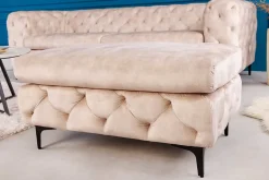 Chesterfield Sitzhocker MODERN BAROCK 90cm champagner Samt Fußhocker