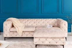 Chesterfield Sitzhocker MODERN BAROCK 90cm champagner Samt Fußhocker