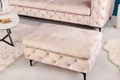 Chesterfield Sitzhocker MODERN BAROCK 90cm champagner Samt Fußhocker