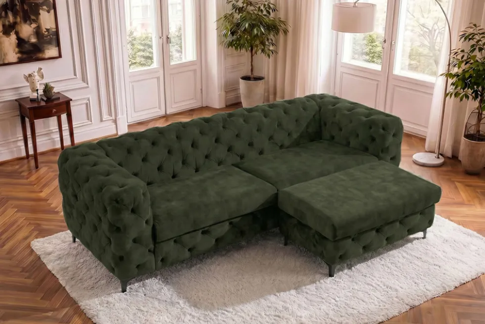 Chesterfield Sitzhocker MODERN BAROCK 95cm grün Samt Fußhocker