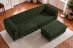 Chesterfield Sitzhocker MODERN BAROCK 95cm grün Samt Fußhocker