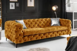 Chesterfield Sofa MODERN BAROCK 235cm senfgelb Samt 3-Sitzer Couch Federkern