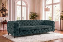 Chesterfield Sofa MODERN BAROCK 235cm petrol Samt 3-Sitzer Couch Federkern